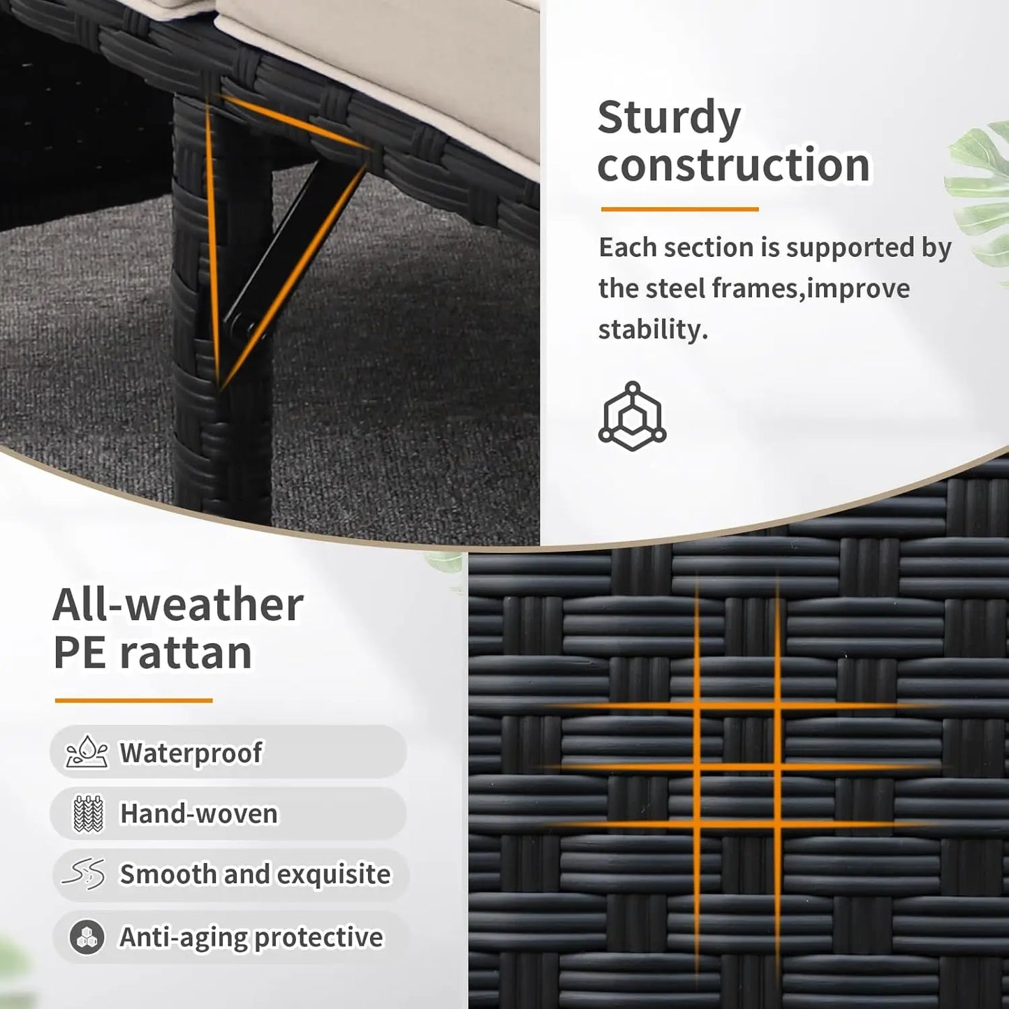 3-Piece Outdoor PE Rattan Furniture Set Patio Black Wicker Conversation Loveseat Sofa Sectional.