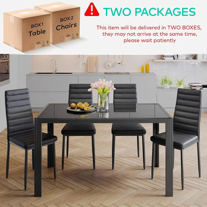 5 Piece Glass Dining Table Set, Kitchen and Chairs for 4, PU Leather Modern Room Set