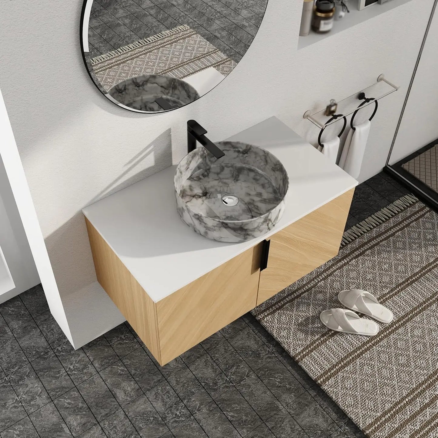 36 Inch Floating Bathroom Vanity with Sink Top Combo, Wood Single Sink.