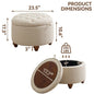 Round Storage Ottoman with Tray, Modern Tufted Fabric Circle Coffee Table with Storage, Removable Top.