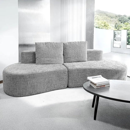 Curved Sofa with Modern Design, Light Grey, 4-Seat Living Room Set- 2 Pillows.