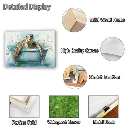 Sea Turtle Bathroom Wall Art Funny, in Bathtub Canvas Painting.