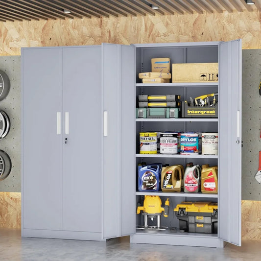 Metal Garage Storage Cabinet, Locking Doors & Adjustable Shelves Tall Storage for Home