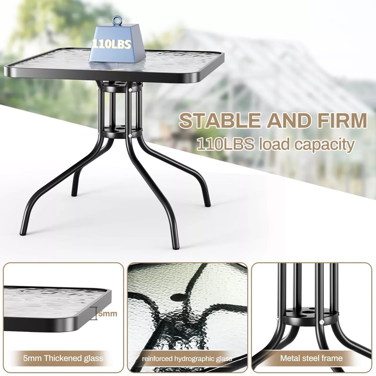 Patio Dining Set 5 Pieces, All Weather Outdoor Furniture W/ 30"x30" Table and 4 Stackable Chairs.