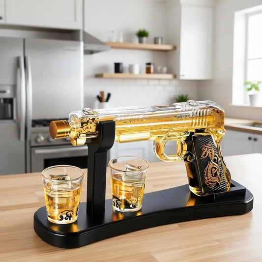 Gun Whiskey Decanter Set - Luxury Lead-Free Glass, Unique Gift for Men & Bourbon Lovers.