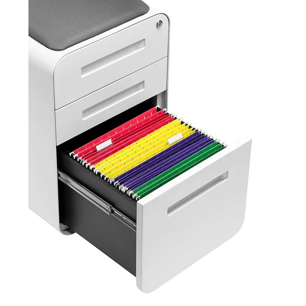 Curve Seated 3Drawer Mobile File Cabinet with Removable Magnetic Cushion Seat Metal Filing Cabinet.
