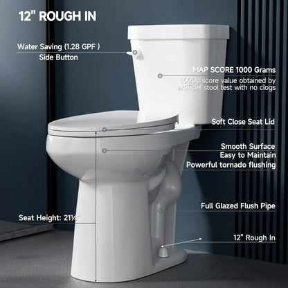 Elongated Extra Tall Toilet 21 Inch for Seniors 1.28 GPF Tornado Flush.