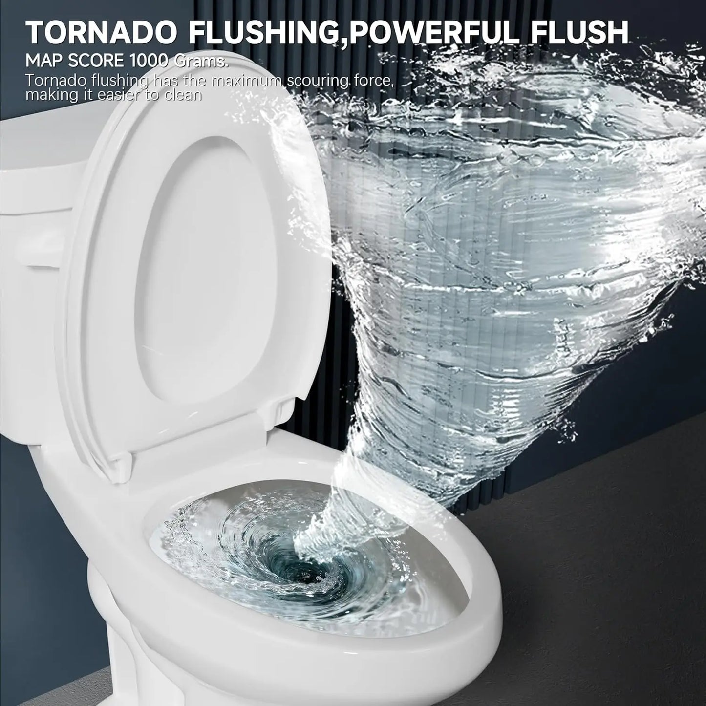 Elongated Extra Tall Toilet 21 Inch for Seniors 1.28 GPF Tornado Flush.