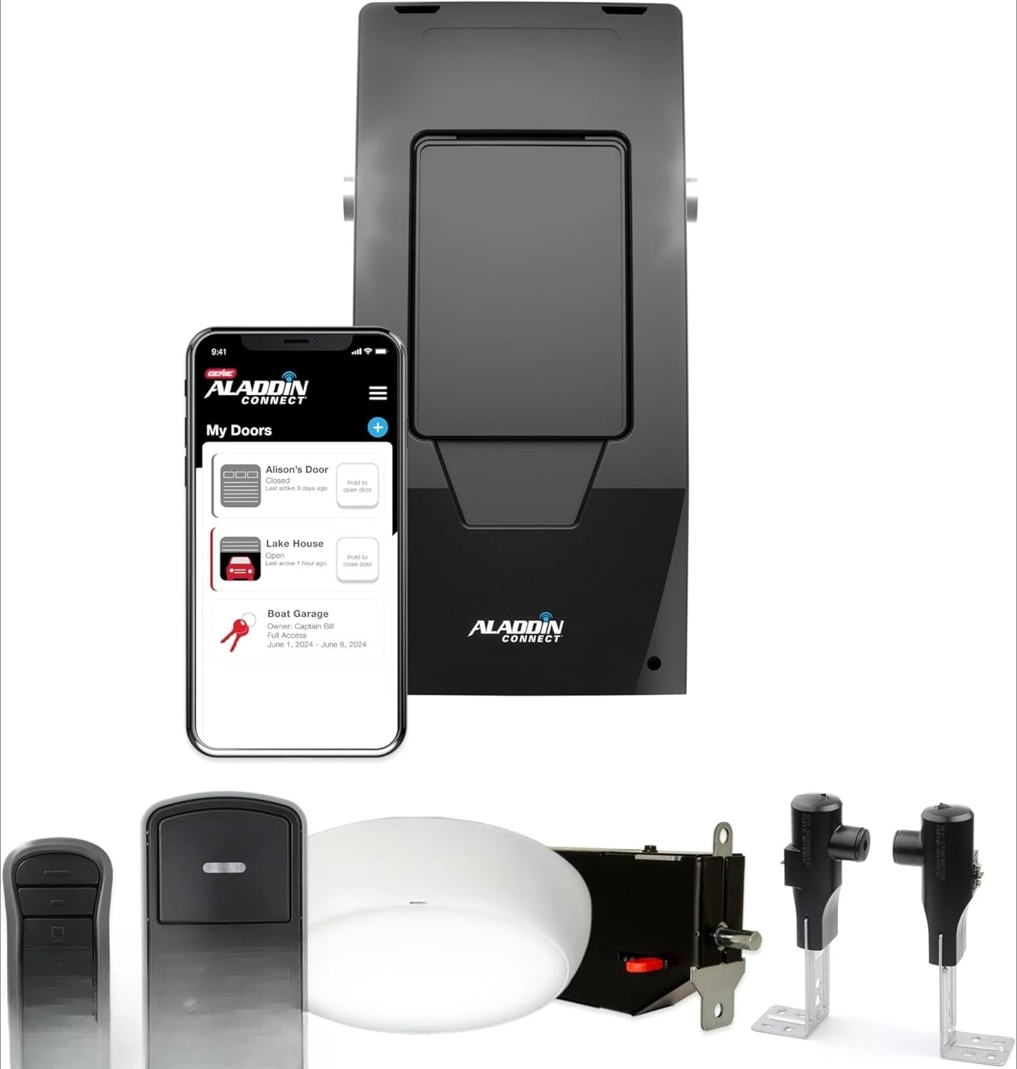 6172H-O Wall Mount Smart Garage Door Opener with Aladdin Connect, Wall Mounted- Space Saving Opener.