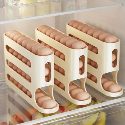 4 Layers Automatic Rolling Egg Holder Rack Fridge Egg Storage Box Container.