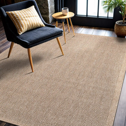 5x7 Natural Fiber Area Rug, Herringbone Seagrass Design for Indoor Outdoor Use in Living Room Patio