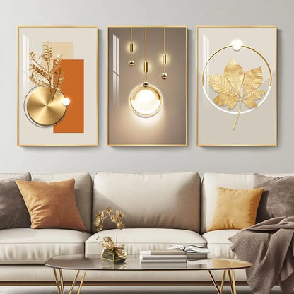 Modern Luxury Gold Wall Art, Set of 3 Piece Contemporary Paintings Artwork for Walls.