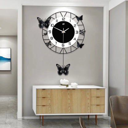 20inch Large Round Butterfly Wall-mounted Clock Creative Iron Craft Modern Metal Quartz Clock.