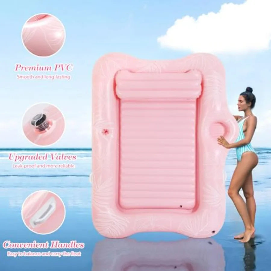 Large Inflatable Pool Float for Adults with Ice Bar and Drink Holder Tanning Bed Raft.