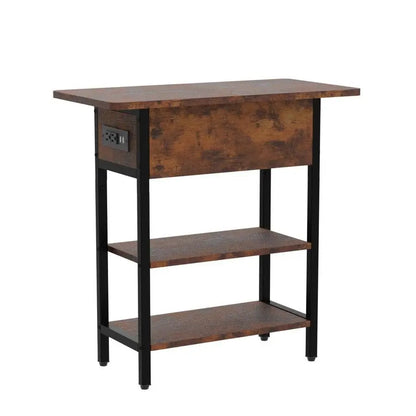 End Table with Charging Station, Flip Top Side Table with USB Ports and Outlets - for Living Room