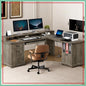 L-Shaped Corner Office Computer Desk with Charging Station, Monitor Stand, Drawers & Storage Cabinet.