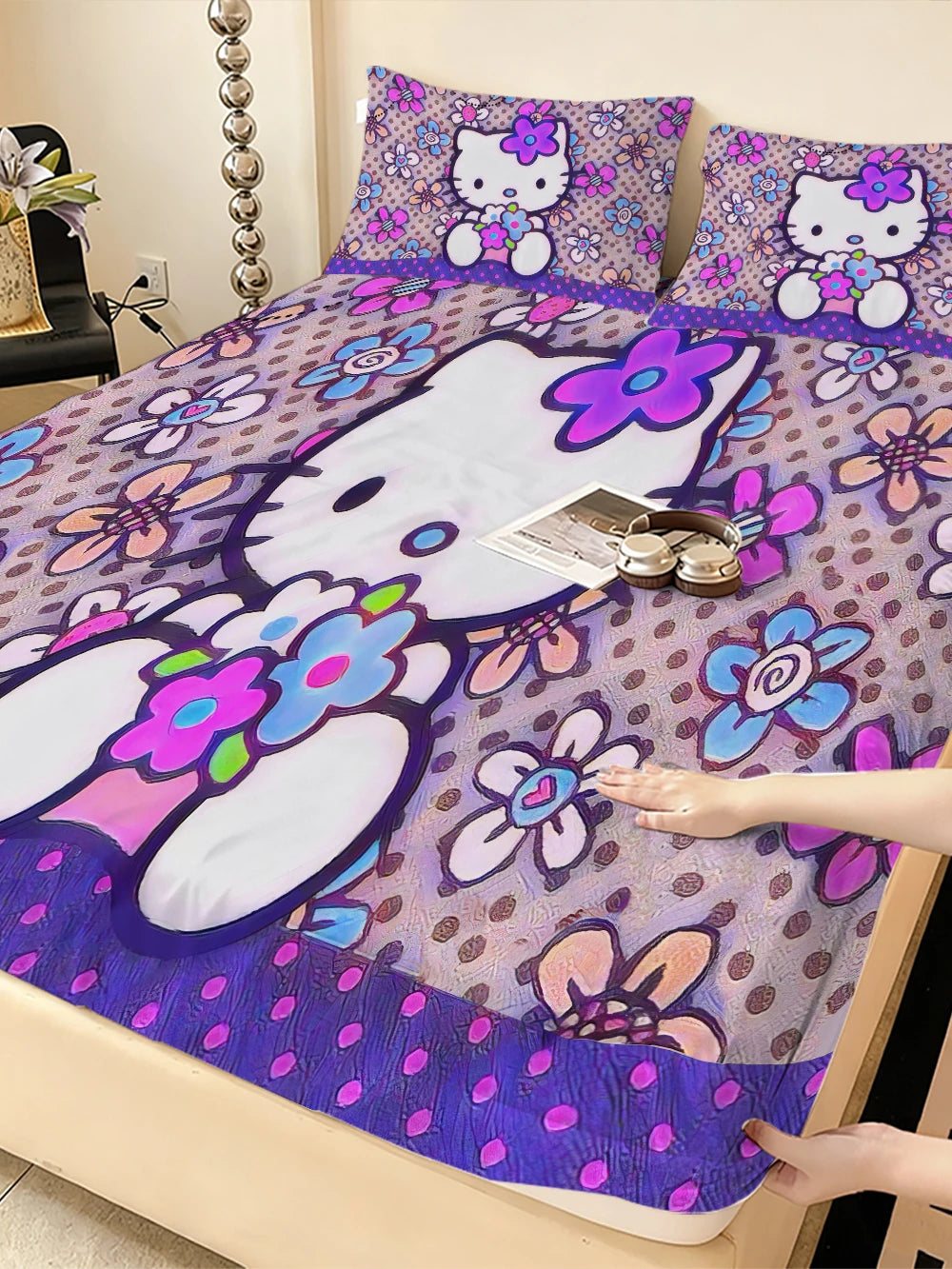 Sanrio Hello Kitty elastic Bed Sheets, Soft, warm velvet bedspreads, mattress covers, bed sheet protectors