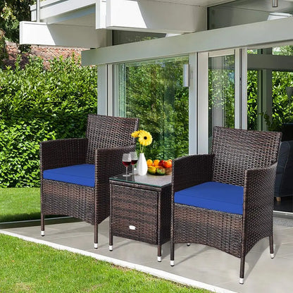3 Piece Patio Furniture Set Outdoor Rattan Wicker Conversation Set with Coffee Table & Chairs.