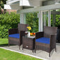 3 Piece Patio Furniture Set Outdoor Rattan Wicker Conversation Set with Coffee Table & Chairs.
