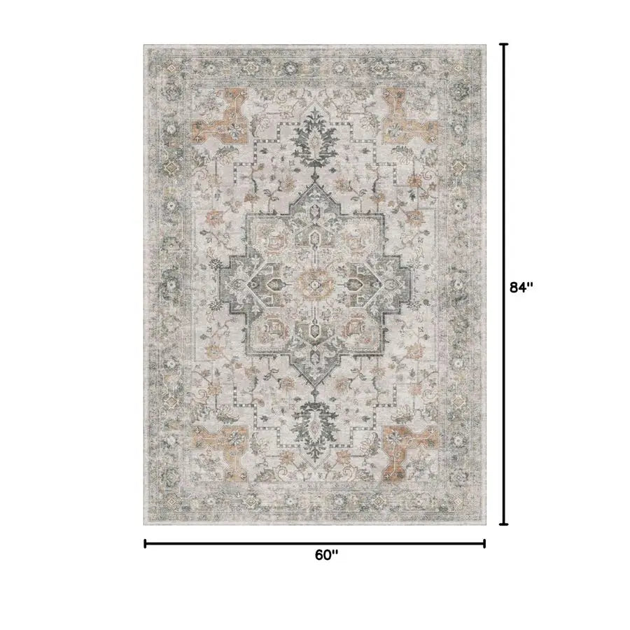 5X7 Area Rugs for Living Room, Machine Washable Non Slip Vintage Rugs, Low Pile Lightweight.
