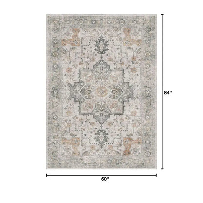 5X7 Area Rugs for Living Room, Machine Washable Non Slip Vintage Rugs, Low Pile Lightweight.
