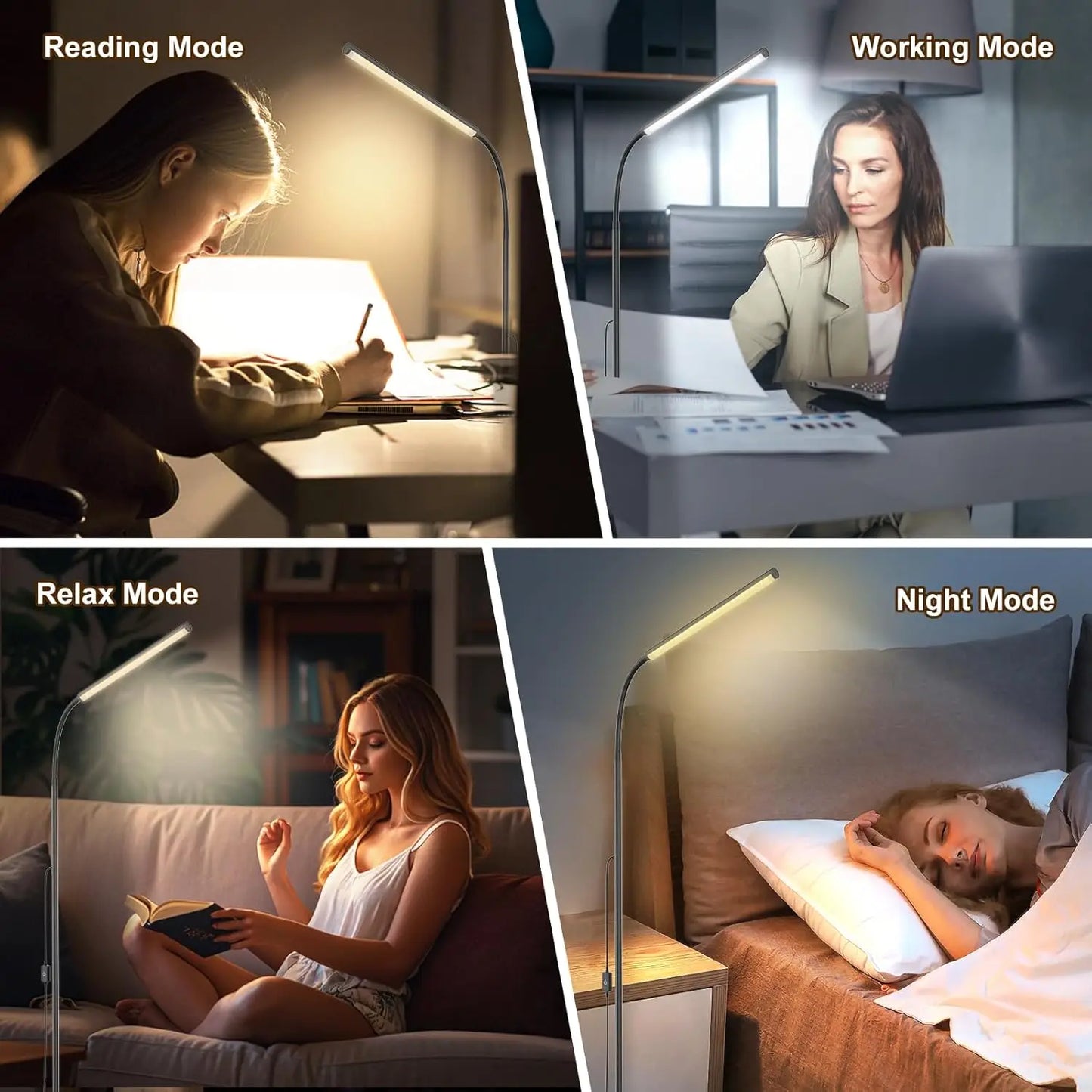 Touch Control Adjustable LED Floor Lamp with Stepless Dimming for Living Room, & Office