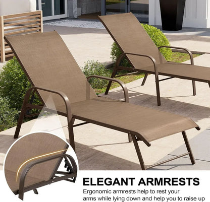 Outdoor Chaise Lounge Chair Set of 2, Adjustable 5 Positions, Aluminum Frame.