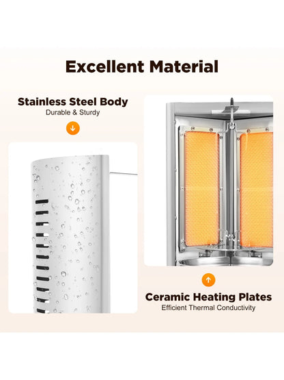 Electric Vertical Broiler 360° rotating Gas Rotisserie Grill Machine, 2 Burner for Commercial Home Kitchen