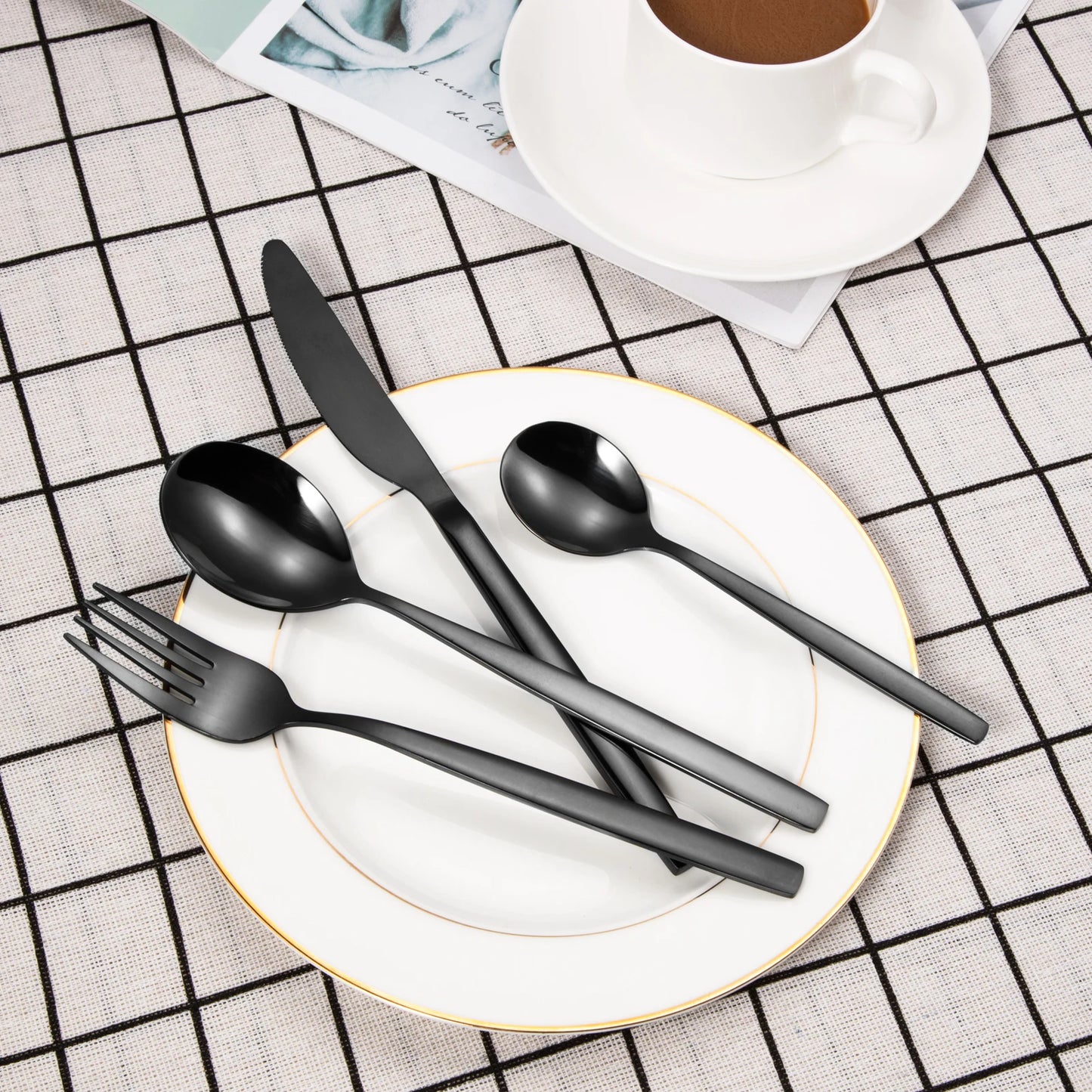 Stainless Steel, 30-Piece Silverware Set for 6, Modern Elegant Utensils, Dishwasher Safe.