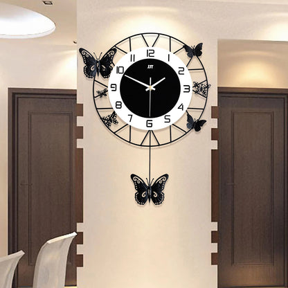 20inch Large Round Butterfly Wall-mounted Clock Creative Iron Craft Modern Metal Quartz Clock.