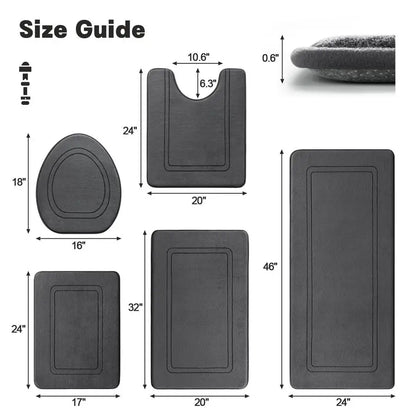 Dark Grey Memory Foam Bathroom Rug Set 5 Piece, Ultra Absorbent, Non-Slip.