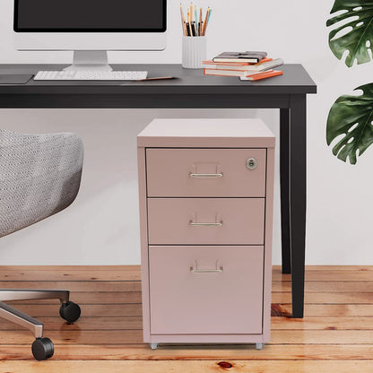 3 Tiers Rectangular Steel Vertical File Cabinet, Metal Mobile File Cabinet with Lock for Office, Study.