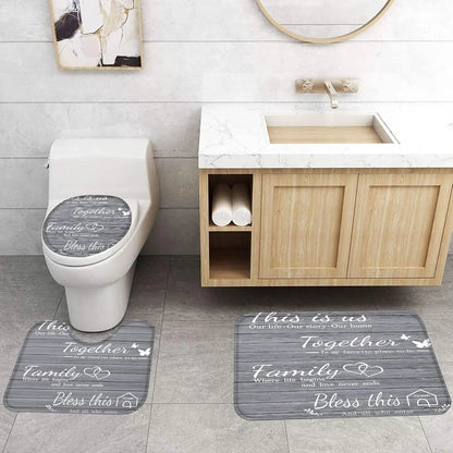 4-Piece Grey Bathroom Set with Waterproof Shower Curtain, Non-Slip Rugs, Toilet Cover & Mat for Home Decor