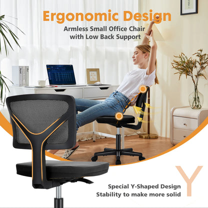 Mesh with Lumbar Support Armless Office Chair Low Back with Wheels Adjustable Height, Rolling Swivel Computer Chair