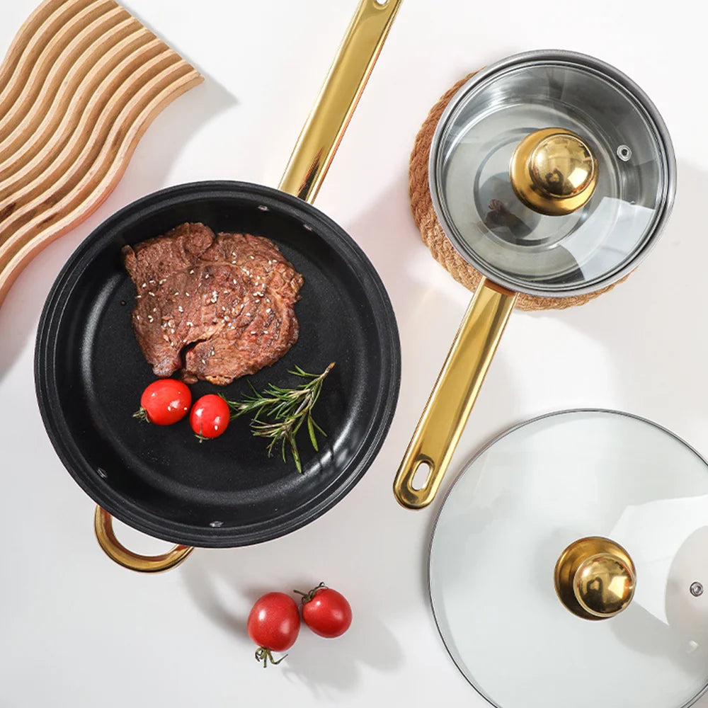 12Pcs/Set Stainless Steel Red Cookware Set Non-Stick Pans.