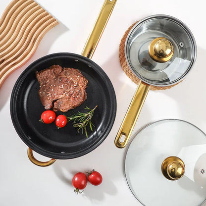 12Pcs/Set Stainless Steel Red Cookware Set Non-Stick Pans.