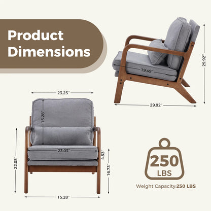 JHK Mid Century Modern Chair Solid Wooden Frame Accent Chair with Arms, Waist Cushion Chair