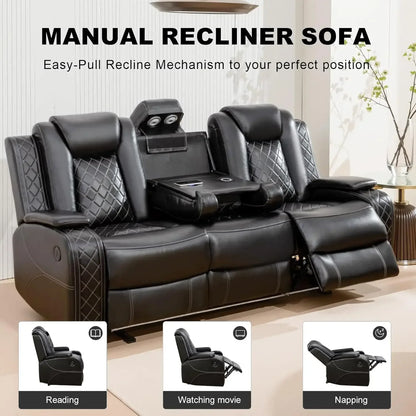 Power Living Room Furniture Sets, Electric Recliner Chair with LED Light, sectional Sofa Loveseat with Wireless Charging
