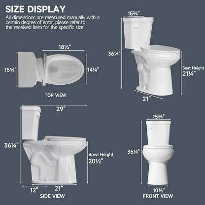 Elongated Extra Tall Toilet 21 Inch for Seniors 1.28 GPF Tornado Flush.