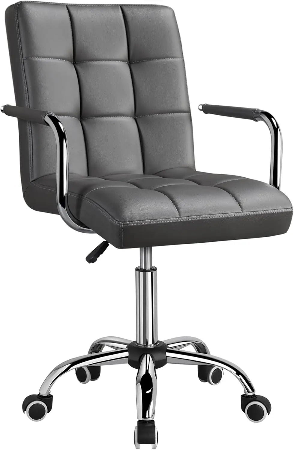 White Desk Chairs with Wheels/Armrests Modern PU Leather Office Chair Midback Adjustable Home Executive Chair 360°