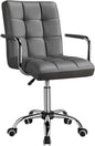 White Desk Chairs with Wheels/Armrests Modern PU Leather Office Chair Midback Adjustable Home Executive Chair 360°