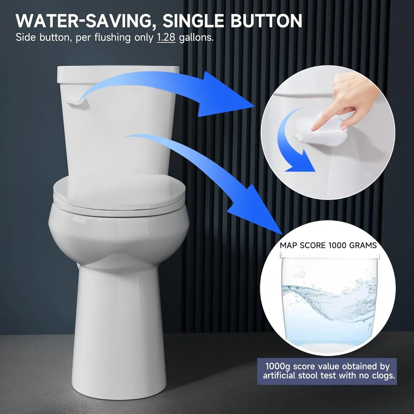 Elongated Extra Tall Toilet 21 Inch for Seniors 1.28 GPF Tornado Flush.