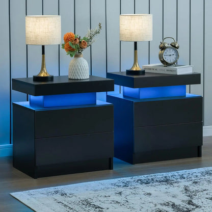 Nightstand Set of 2 LED Nightstand with 2 Drawer, Bedside Table, Customized.