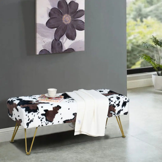 Long Rectangle Faux Fur Ottoman Entryway Bench Soft Furry Footrest Accent Seating for Bedroom.
