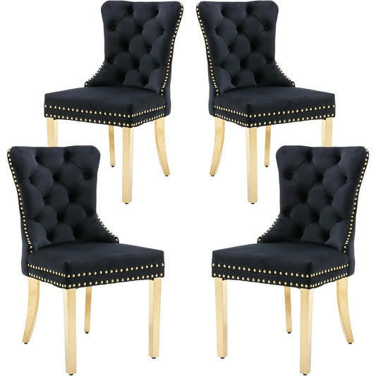 Velvet Dining Chairs Set of 4, Upholstered High-end Tufted Dining Chair with Nail head Back.