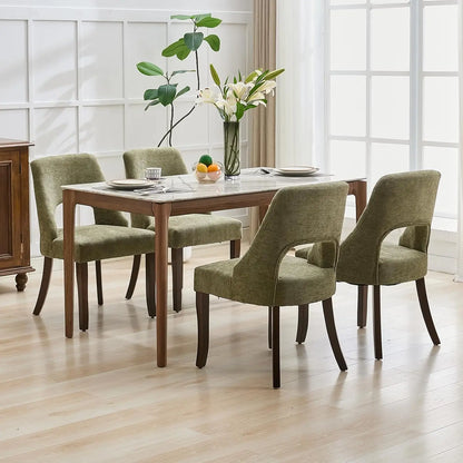 Wooden Dining Chairs Set of 4, Mid Century Modern Chenille Upholstered.