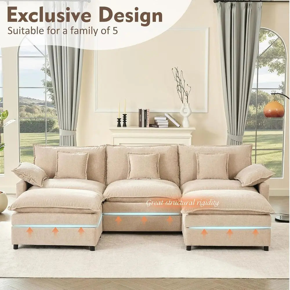 Modern 3-Piece Sofa Set with Mobile Ottoman, Suitable for Living Room, Velvet, White.