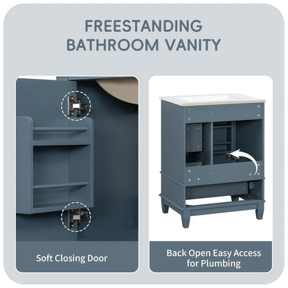 24" Bathroom Vanity with Sink,  Free Standing Single Vanity, with 3 Drawers and One Door, Customized