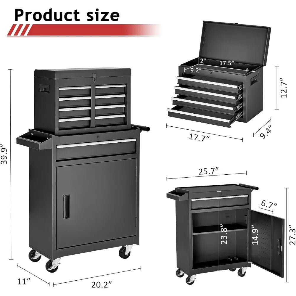 Rolling Tool Storage Cabinet with Enhanced Packaging, Detachable Top Toolbox, Metal Tool Cart.