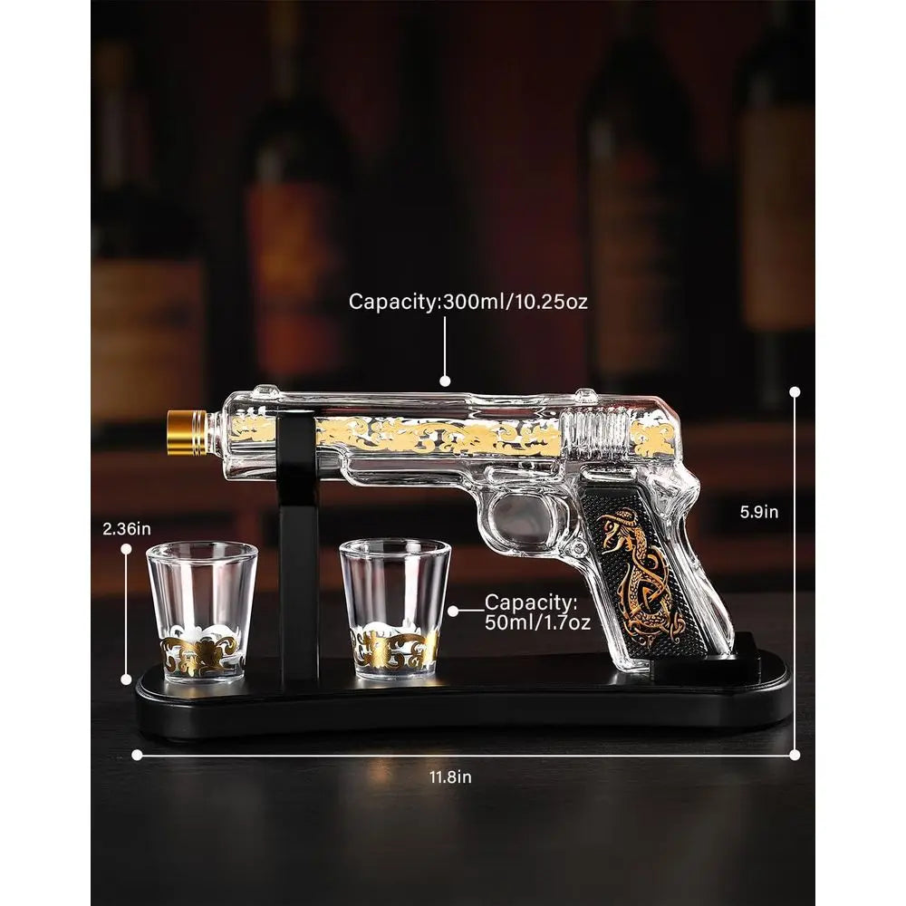 Gun Whiskey Decanter Set - Luxury Lead-Free Glass, Unique Gift for Men & Bourbon Lovers.